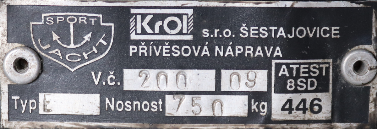 Výrobní štítek nápravy Krol/Sportjacht