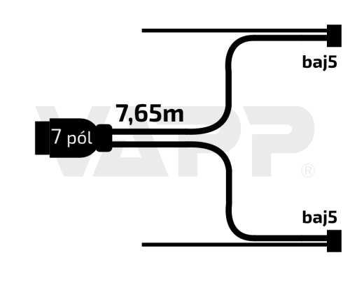 Kabeláž 7,65 m/7-pól. zástrčka, s prednými vývodmi QS150, baj5, Jokon