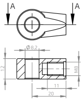Oko k plynovej vzpere BM, pr. 8,2x12mm, c=20mm, na závit M8, zamak (1)