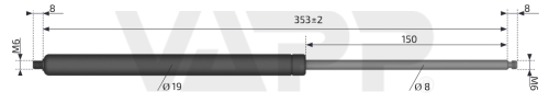 Plynová vzpera AL-KO 353 mm, M6-M6, 8/19