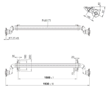 Náprava AL-KO UBR 700-5 (750 kg) a=1500 mm, c=1930 mm, 100x4, pätky 50 (2)