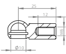Puzdro guľového kĺbu k plynovej vzpere BM, c=25mm, na závit M6, oceľ (1)