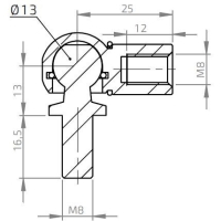 Guľový kĺb k plynovej vzpere BM, M8x16, c=25 mm, na závit M8, oceľ (1)