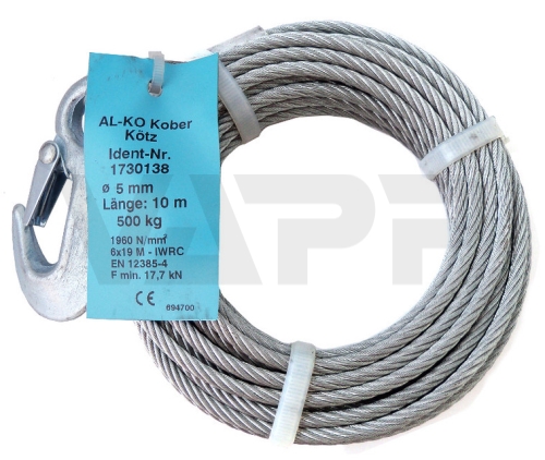 Lano k navijáku 10 m AL-KO k navijáku OPTIMA 501 a BASIC 450/500, pr. 5 mm (včetně háku)