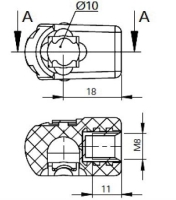Puzdro guľového kĺbu k plynovej vzpere BM, c=18mm, na závit M8, plast (1)