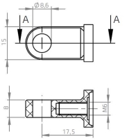 Oko k plynovej vzpere BM, pr. 8,6 mm, c=17,5 mm, na závit M6, alu (3)