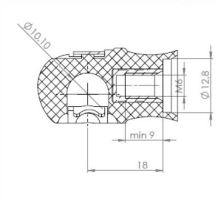 Puzdro guľového kĺbu k plynovej vzpere BM AT, c=18mm, na závit M6, plast (2)