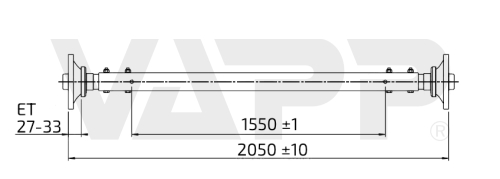 Náprava AL-KO Starr Plus UBR BS (1800 kg) a=1550 mm, c=2050 mm, 112x5