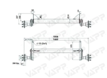 Náprava KNOTT G 13 (1300 kg) b=1460 mm, 112x5, vysoké pätky (Sacher) (1)