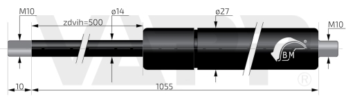 Plynová vzpera Berthold Marx 1055 mm, 14/27 M10