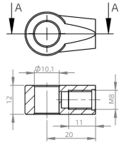Oko k plynovej vzpere BM, pr. 10,1x12mm, c=20mm, na závit M8, zamak (1)