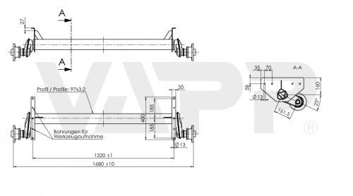 Náprava AL-KO UBR 1200-5 (1300 kg), a=1320 mm, c=1680 mm, 112x5 (Sacher)