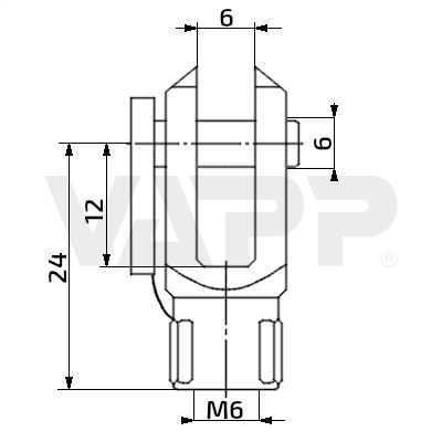 Vidlice k plynové vzpěře 6x12, otvor 6mm, pro závit M6
