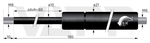 Plynová vzpera Berthold Marx 180 mm, 100 N, 10/21 M8 - výpredaj