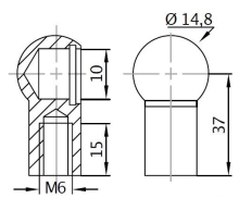 Puzdro guľového kĺbu k plynovej vzpere BM, c=37 mm, na závit M6, oceľ (1)
