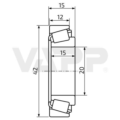 Ložisko kužel. do bubnu KNOTT 203,2x40 vnější 406144.001 42x20/h15)