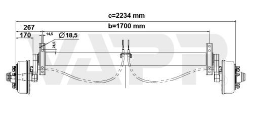 Náprava KNOTT GB 35 (3500 kg) b=1700 mm, c=2234 mm, 300x60, 205x6