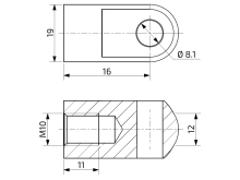 Oko k plynovej vzpere 19x16x12, otvor 8,1 mm, na závit M10 (1)