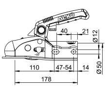 Ťažná spojka AL-KO AK 161, 1600 kg, 50/45/35 mm, H12V12 + SafetyKit (3)