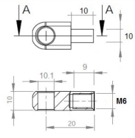 Oko k plynovej vzpere BM, pr. 10,1mm, c=20mm, na závit M6, oceľ (1)