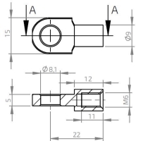 Oko k plynovej vzpere BM, pr. 8,1mm, c=22mm, na závit M6, oceľ (1)