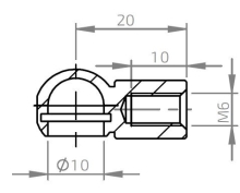 Puzdro guľového kĺbu k plynovej vzpere BM, c=20mm, na závit M6, oceľ (1)