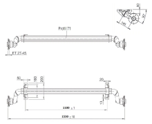 Náprava AL-KO UBR 700-5 (750 kg) a=1100 mm, c=1530 mm, 100x4, pätky 50 (2)