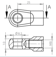 Oko k plynovej vzpere BM, pr. 8,2x10mm, c=25mm, na závit M8, zamak (1)