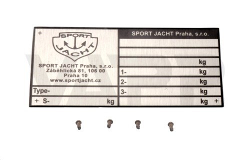 Originální výrobní štítek na přívěsy SPORTJACHT 