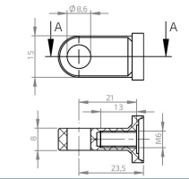 Oko k plynovej vzpere BM, pr. 8,6 mm, c=23,5 mm, závit M6, plast (1)